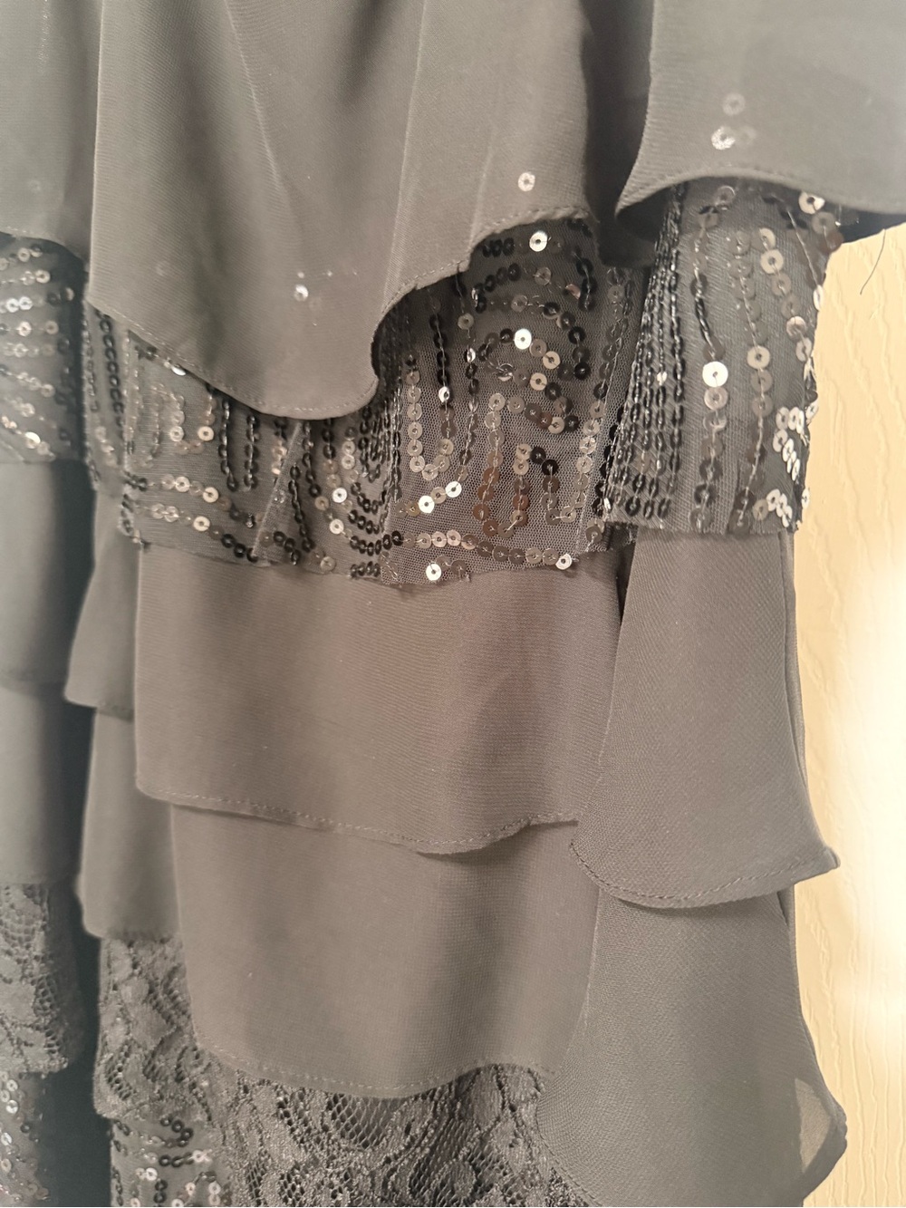 S.L. Fashions Black Sleeveless Tiered Sequin Cocktail Dress - Picture 3 of 4